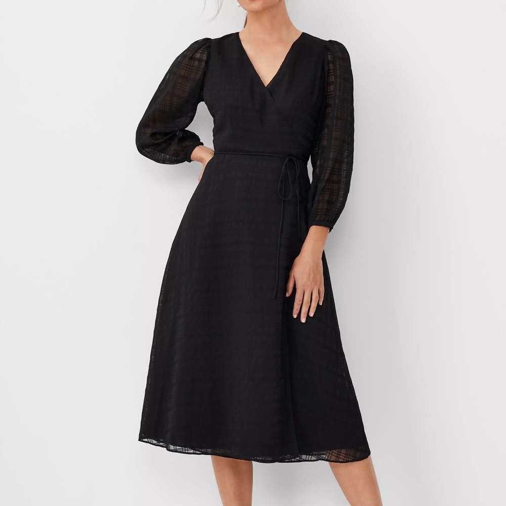 NWOT Ann Taylor Black Midi Wrap Dress Size 12